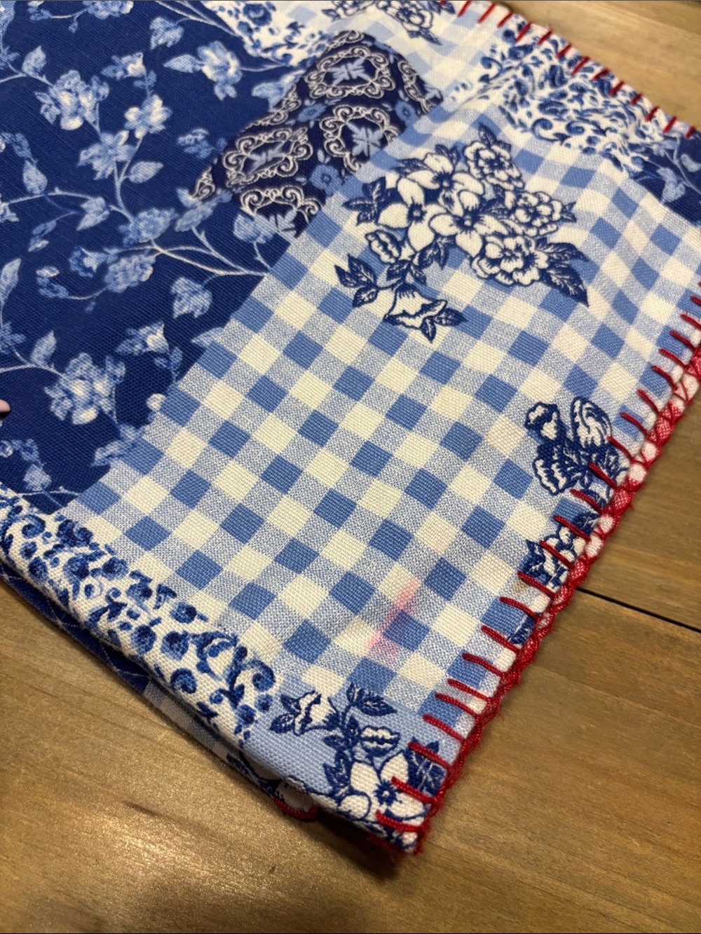 Handmade Blue Patchwork Style Farmhouse Cottagecore Quilted Placemats Set of 2 - Picture 4 of 5